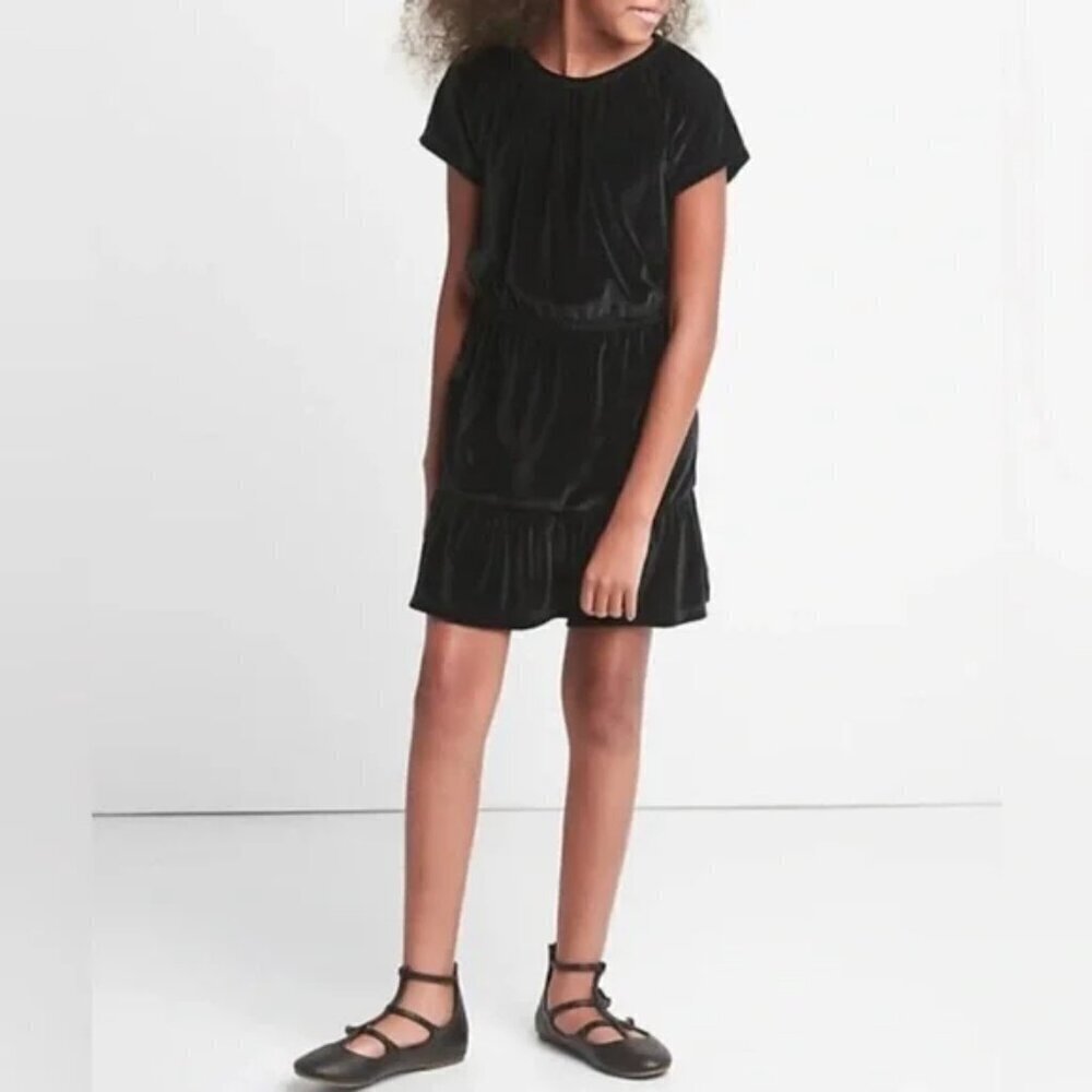 Gap Kids Girls Black Velvet Keyhole Tiered Dress - Size L (10)